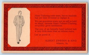 Atlantic IA Postcard Albert Johnson & Sons Hand Tailored Clothing Advertising