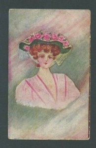 Ca 1908 Post Card Large Hat Era Shows Young Woman In Style