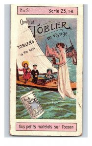 Vintage 1890's Victorian Trade Card Toblerone Swiss Chocolate - Children on Boat