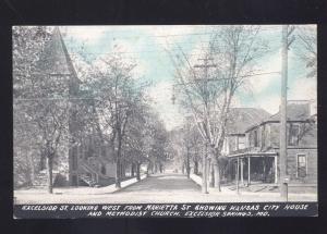 EXCELSIOR SPRINGS MISSOURI RESIDENCE STREET SCENE CHURCH VINTAGE POSTCARD MO.