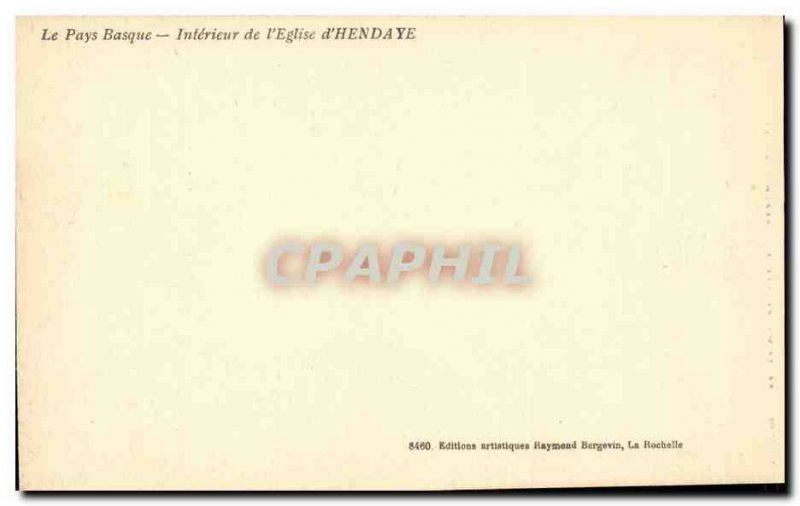 Old Postcard Interior of & # & # 39Hendaye 39eglise of Basque country