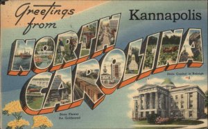 Kannapolis North Carolina NC Large Letter Linen Vintage Postcard