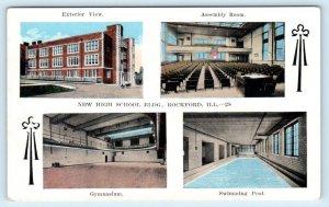 ROCKFORD, Illinois IL ~ New HIGH SCHOOL Gym, Swimming Pool 1920s-30s Postcard