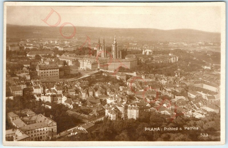 c1930s Prague Petrin Birds Eye RPPC Real Photo Postcard Aerial Prahna Czechia A3
