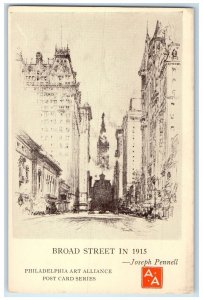 c1940s Broad Street 1915 Joseph Pennell Sketch Philadelphia PA Unposted Postcard