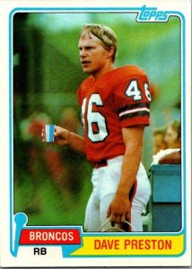 1981 Topps Football Card Dave Preston Denver Broncos sk60073