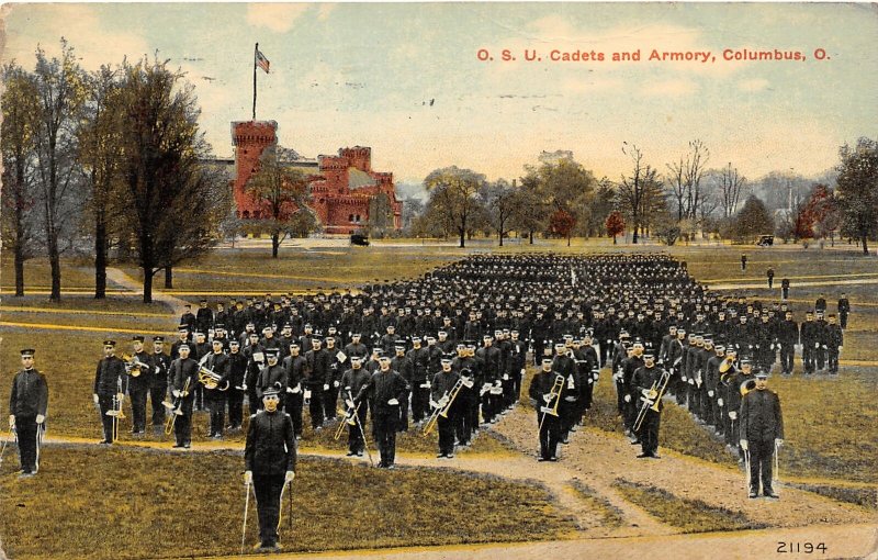 F39/ Columbus Ohio Postcard c1913 OSU Cadets Armory Marching Band TBDBITL
