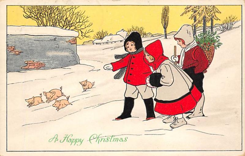 Christmas Post Card Old Vintage Antique Xmas Postcard 1914