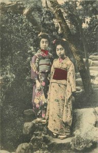 C-1910 Garden Native dressed woman Japan hand colored Postcard 20-12669