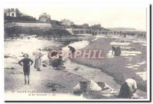 COPYRIGHT Saint Pair sur Mer Old Postcard Beach and washers