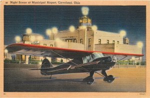 Postcard 1940s Ohio Cleveland Night Scene Municipal Airport Night OH324-3810