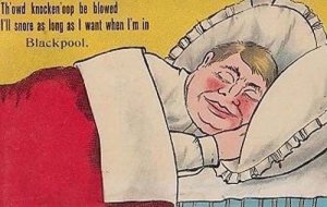 Blackpool Drunk In Bed Alcohol Hangover Snoring Snore Comic Humour WW1 Postcard