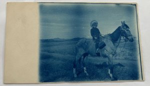 Vintage Photo Young Boy on Horse named Buck on way to School RPPC Postcard