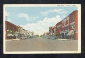 LARNED KANSAS DOWNTOWN BROADWAY STREET SCENE OLD CARS VINTAGE POSTCARD