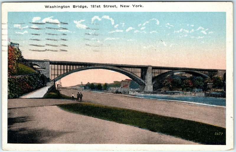 1918 Manhattan to Bronx New York City Washington Bridge Litho Photo Postcard A36