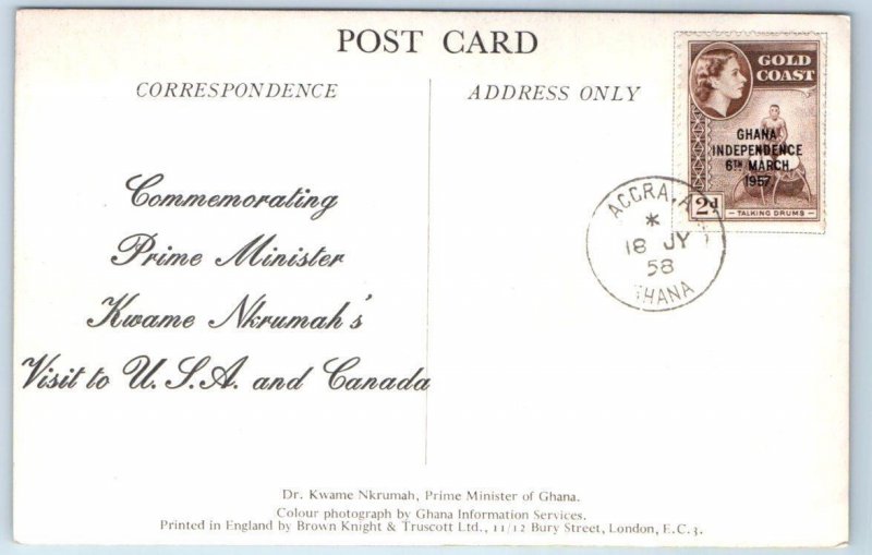 DR. KWAME NKRUMAH,  Prime Minister of Ghana ~ 1958 U.S. & CANADA Visit Postcard