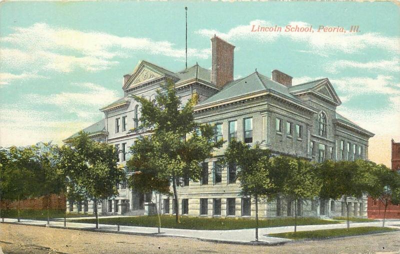 c1910 Printed Postcard; Street View of Lincoln School, Peoria IL  Unposted