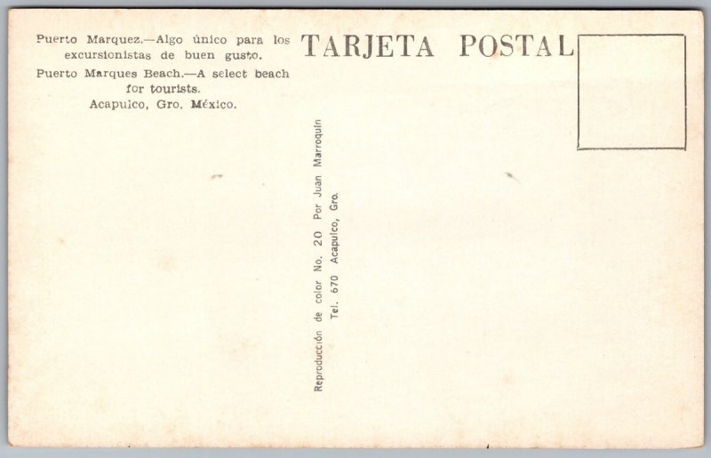 Postcard Acapulco Guerrero Puerto Marques Beach Boats Swimmers 1960s Chrome