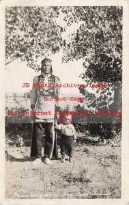 Native American Crow Indians, RPPC, Man with Young Boy, Wildschut Photo No 74