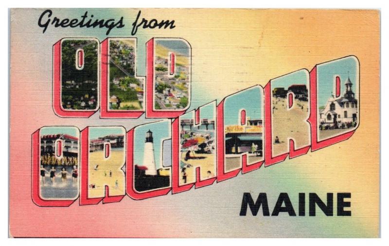 1944 Greetings from Old Orchard, Maine LARGE LETTER Postcard