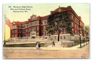 Postcard Westport High School 39th & Gillham Road Kansas City Mo. Missouri c1912