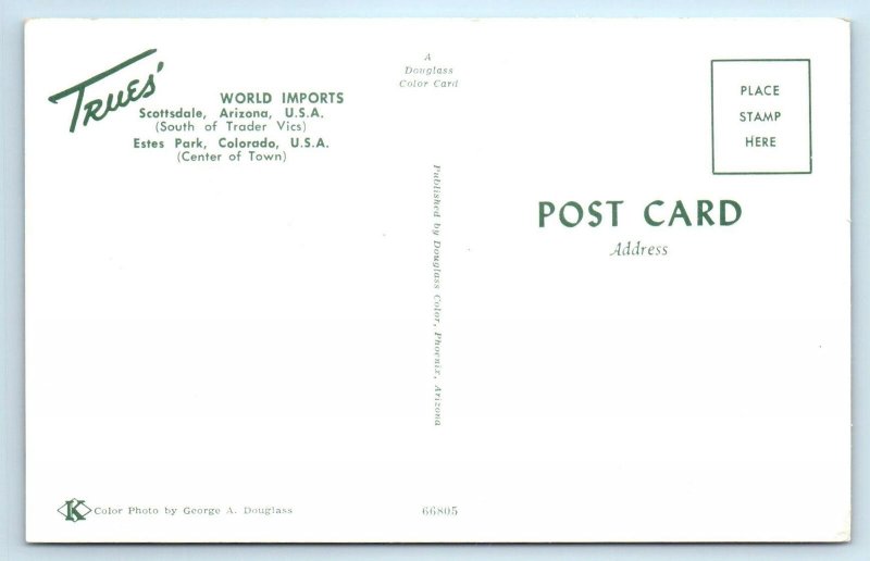 SCOTTSDALE, AZ Arizona ~ TRUES' WORLD IMPORTS c1960s   Postcard