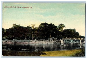 c1910 Elliworth Park View Bridge River Lake Boat Danville Illinois IL Postcard