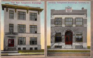 B78/ Clinton Iowa Ia Postcard c1910 Bell Telephone Exchange 2View Tri-City