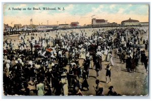 1911 A Sunday On The Beach Wildwood Cape May NJ, Crowded People Scene Postcard 