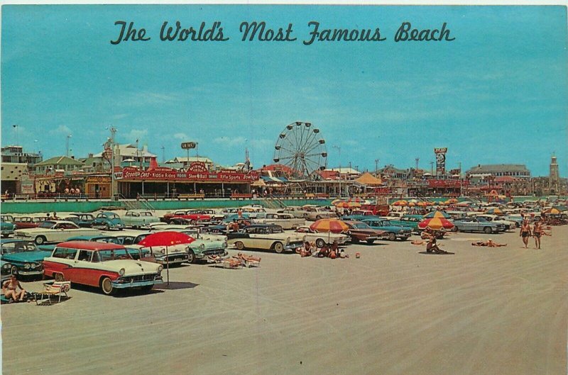 1960s Daytona Beach FL, Amusement Park Rides, Cars, Ferris Wheel, Vtg Postcard