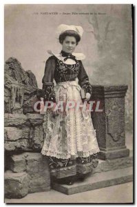 Old Postcard Folklore Pont Aven Young girl out of the Mass