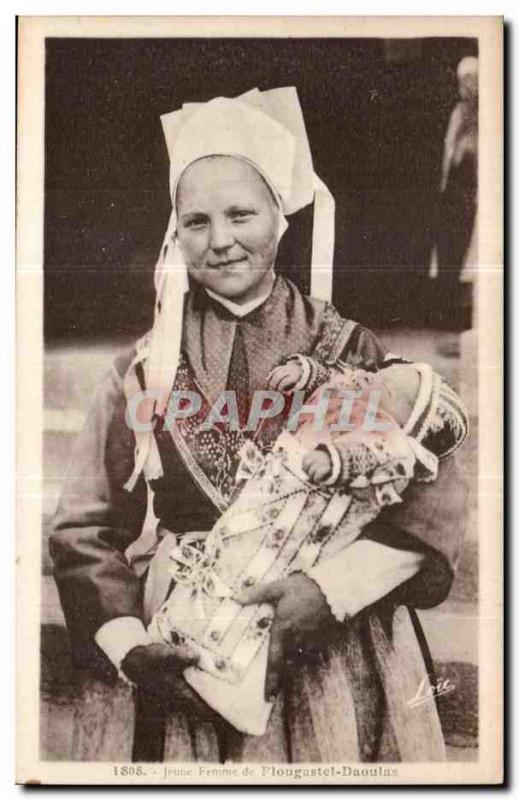 Postcard Old Young Woman of plougastle Daoulas Folklore Costume