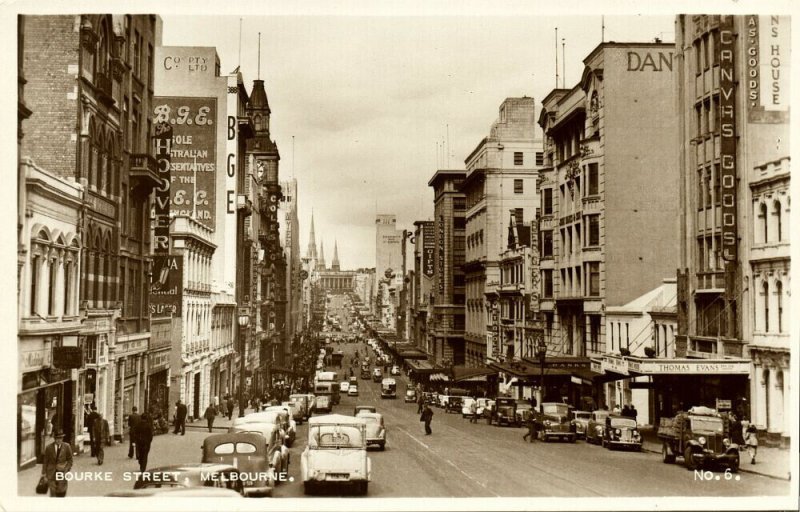 australia, VIC, MELBOURNE, Bourke Street (1950s) Valentine's RPPC Postcard