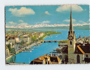 Postcard Blick auf Fraumünster, See und Alpen, Zürich, Switzerland