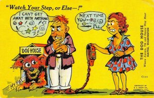 Husband & Wife RAY WALTERS Seattle, WA THE DOG HOUSE Comic Ad Vintage Postcard