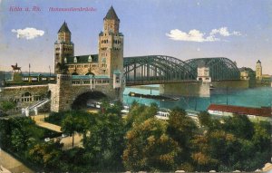 Germany navigation themed postcard Koln a. Rhein barges