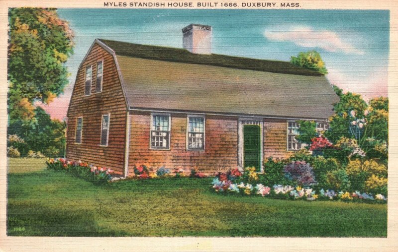 Vintage Postcard Myles Standish House Garden Build 1666 Duxbury Massachusetts MA