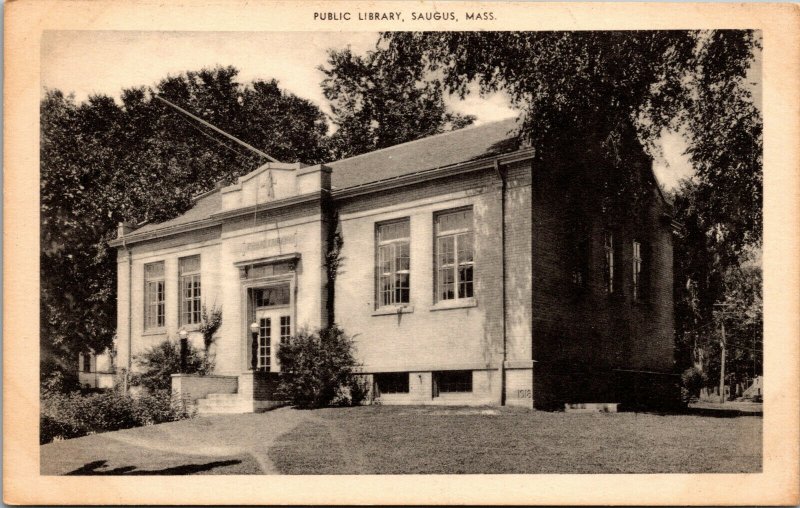 Vtg 1910s Public Library Saugus Massachusetts MA Postcard