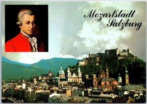 VINTAGE CONTINENTAL SIZE POSTCARD MOZART'S CITY OF SALZBURG AUSTRIA