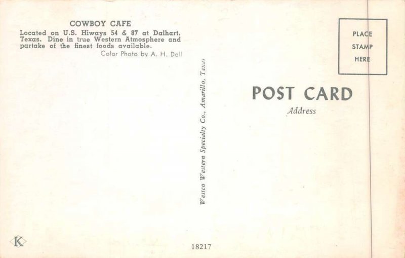 Dalhart Texas Cowboy Cafe Vintage Postcard AA90204