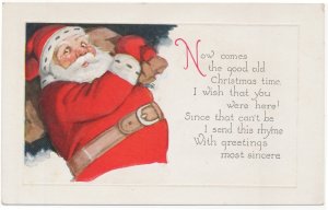 Santa Claus Carries a Full Sack Of Gifts Over His Shoulder Christmas Postcard