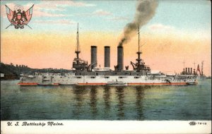 Us Battleship Maine Patriotic Insignia c1910 Vintage Postcard