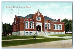 1907 Carnegie Library Exterior Building Emporia Kansas Vintage Antique Postcard