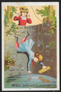 VICTORIAN TRADE CARDS (4) Masters Cake Soap Girl and Young Boy at Water Well