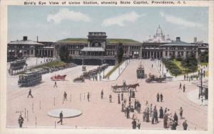 Trolleys At Union Station Showing State Capitol Providence 