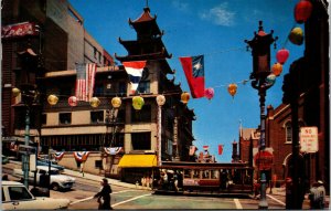 Vtg 1950s Chinatown Grant Avenue Street Car San Francisco California CA Postcard