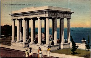 1940s PLYMOUTH MASS PLYMOUTH ROCK PORTICO LINEN POSTCARD 29-86