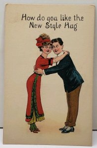 The New Style Hug, Hand Colored Romance Couple  Postcard D20