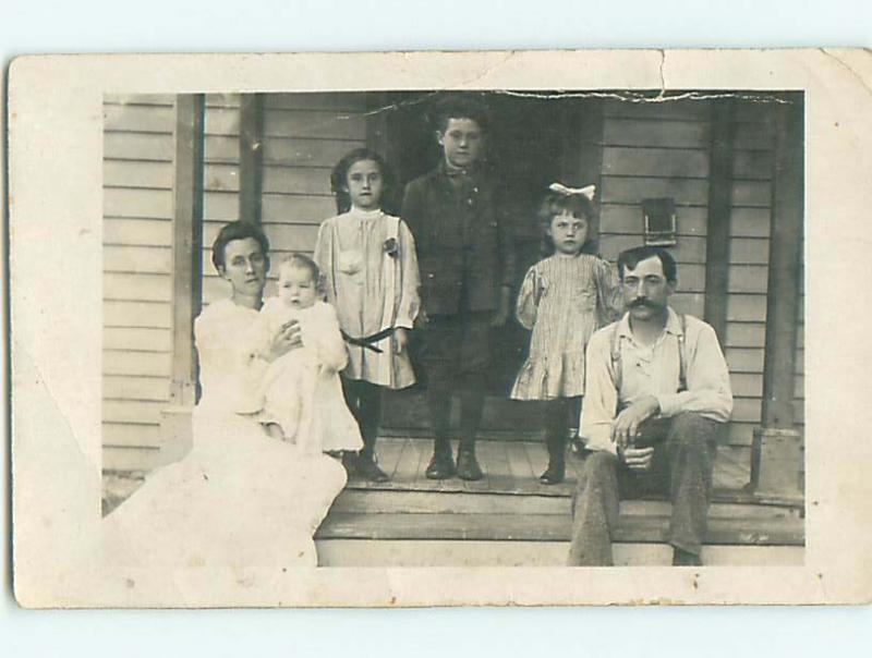 Pre-1920's rppc CUTE GIRL WITH BOW IN HAIR WITH SIBLINGS & PARENTS r6295