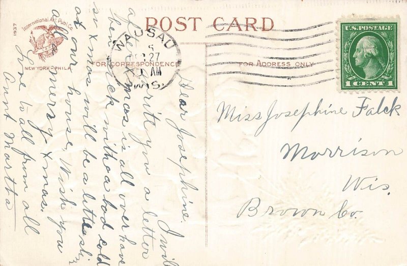 Clapsaddle Christmas Greetings-Children Pulling Christmas Tree~1910s POSTCARD